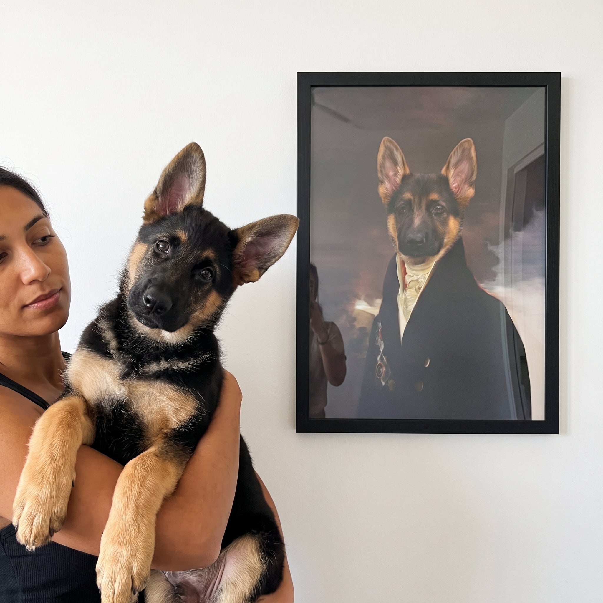 German shepherd next to its The Count custom pet poster