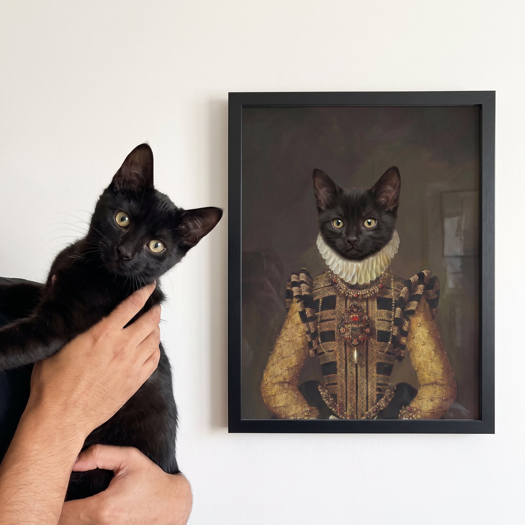 Black cat next to its The Dame custom pet poster