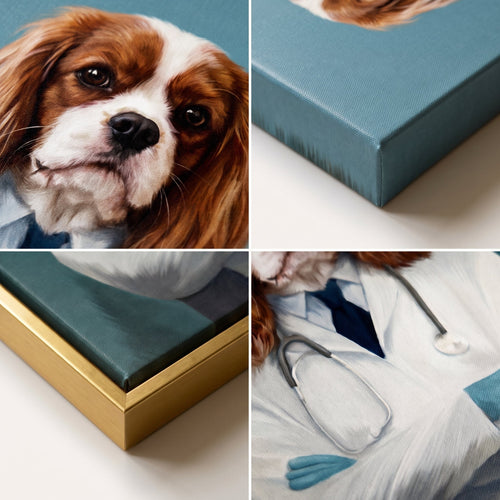 Close-up details of The Doctor custom pet canvas