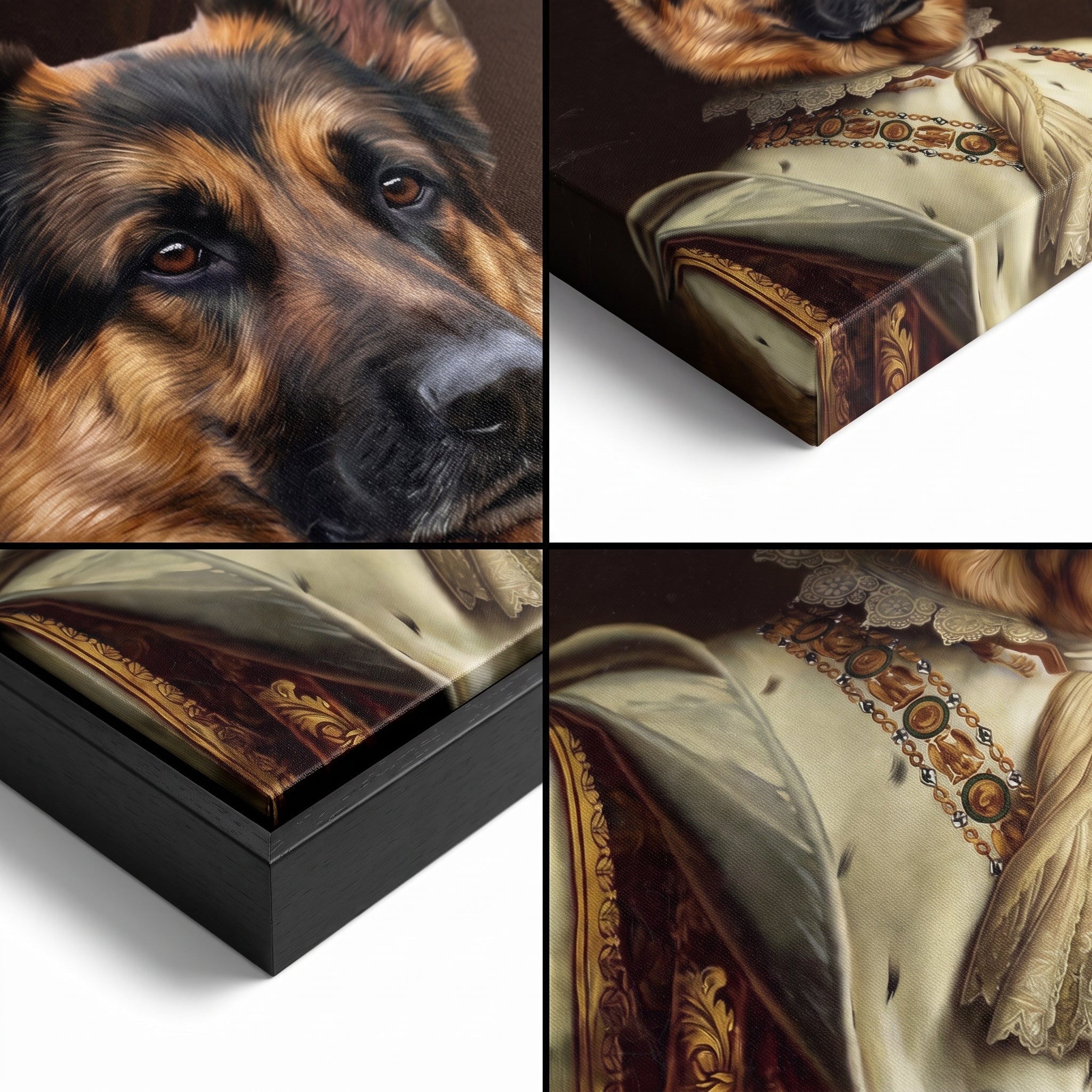 Close-up details of The Emperor custom pet canvas