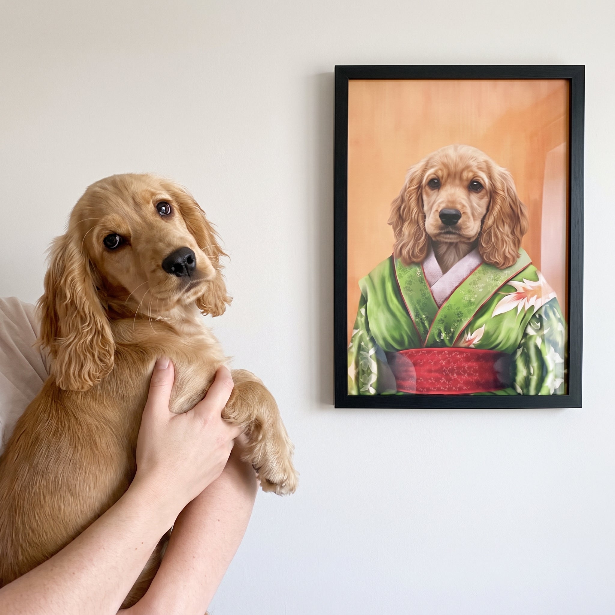 Cocker spaniel next to its The Geisha custom pet poster