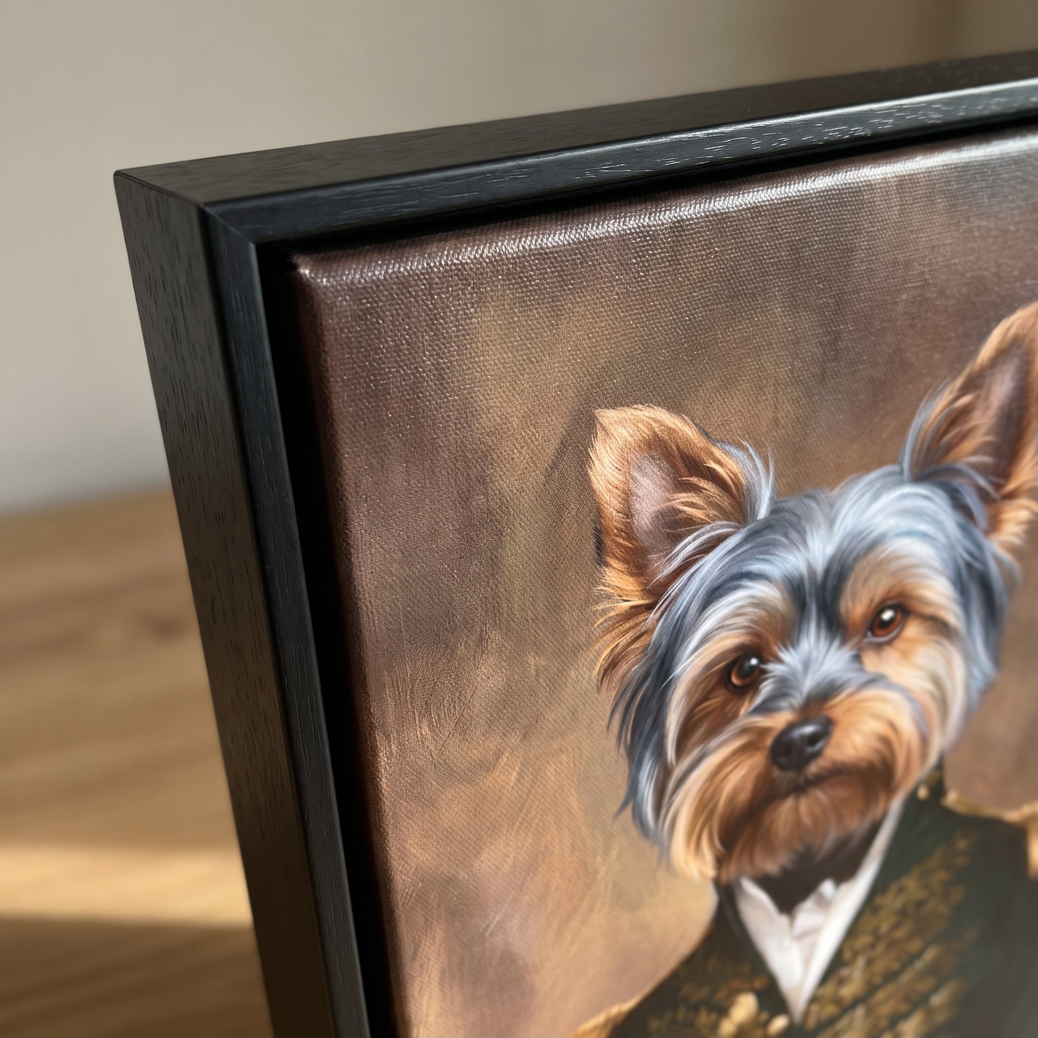 Close-up details of The General custom pet canvas