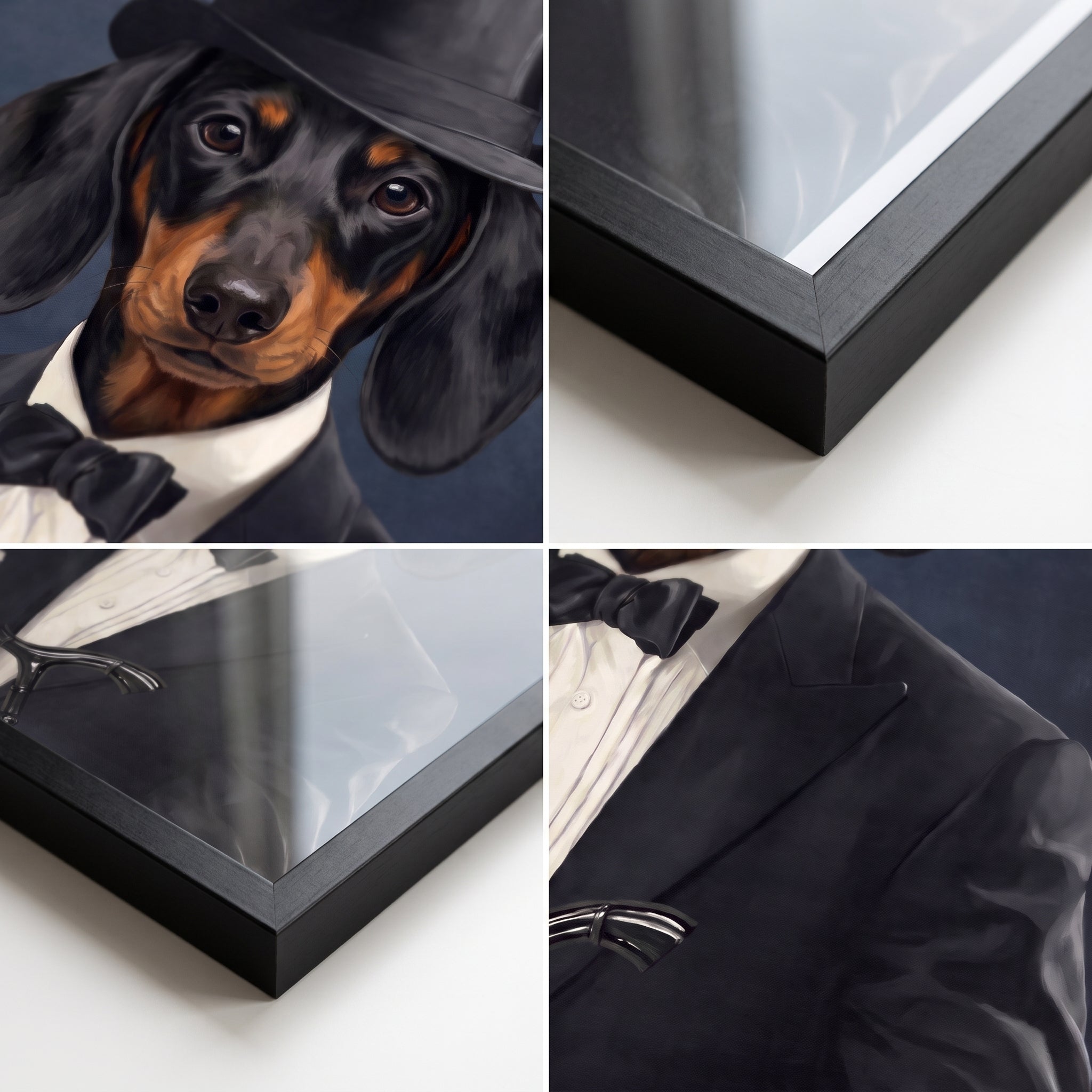 Close-up details of The Gentleman custom pet poster