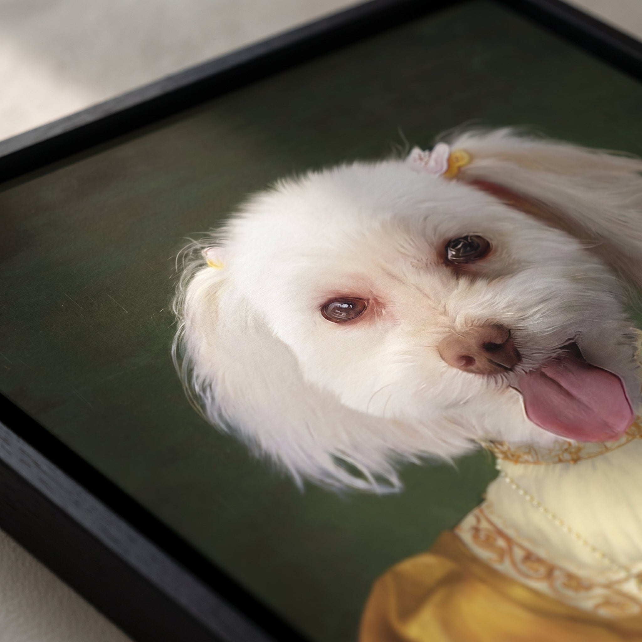 Close-up details of The Golden Girl custom pet poster