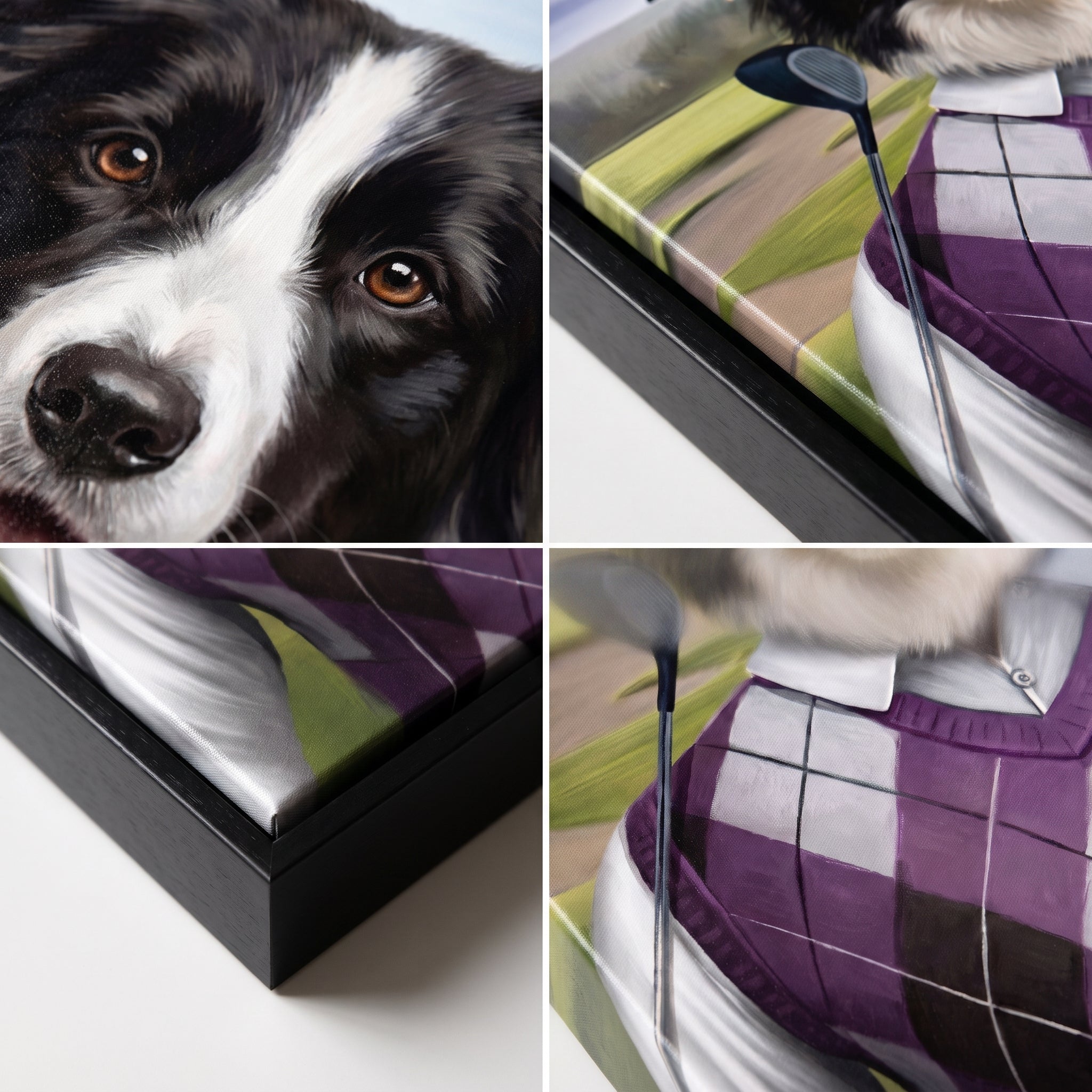Close-up details of The Golfer custom pet canvas