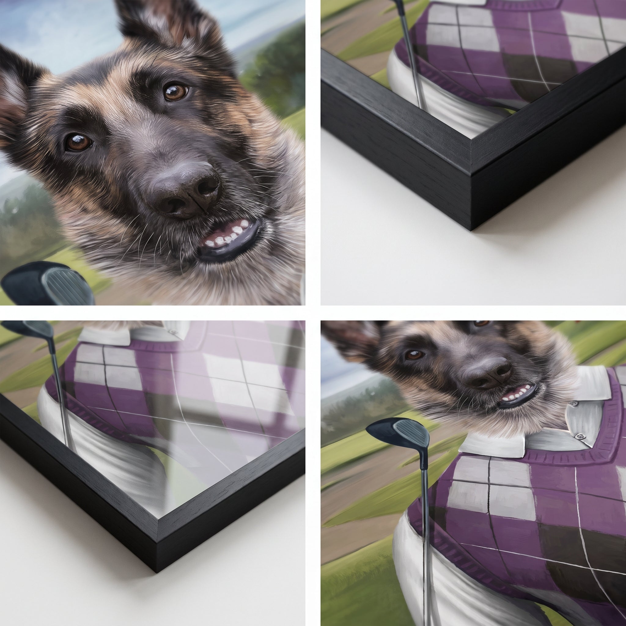 Close-up details of The Golfer custom pet poster