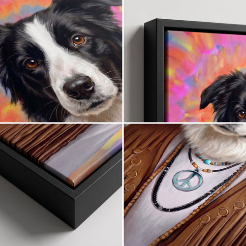 Close-up details of The Hippie custom pet canvas