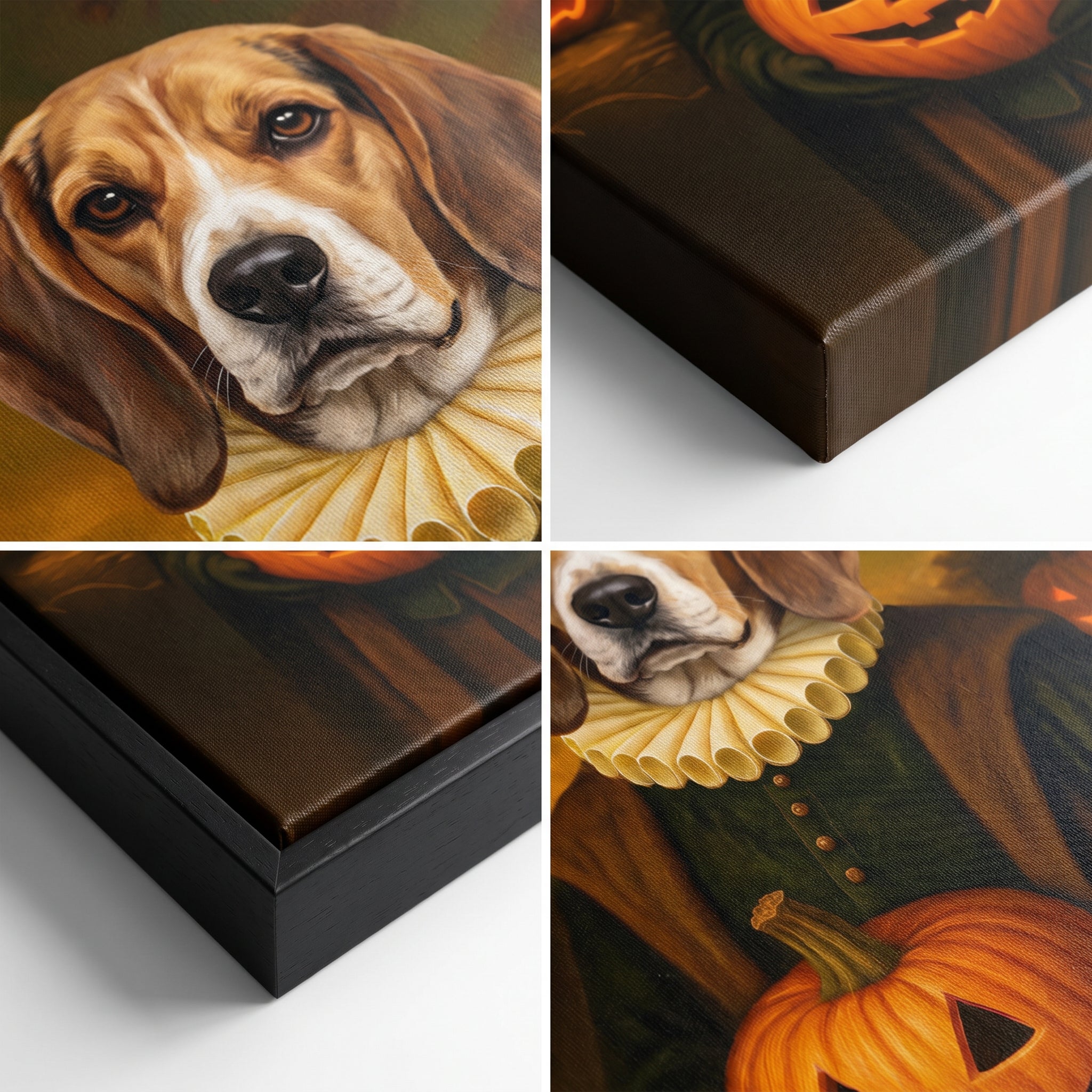 Close-up details of The Howloween Renaissance custom pet canvas