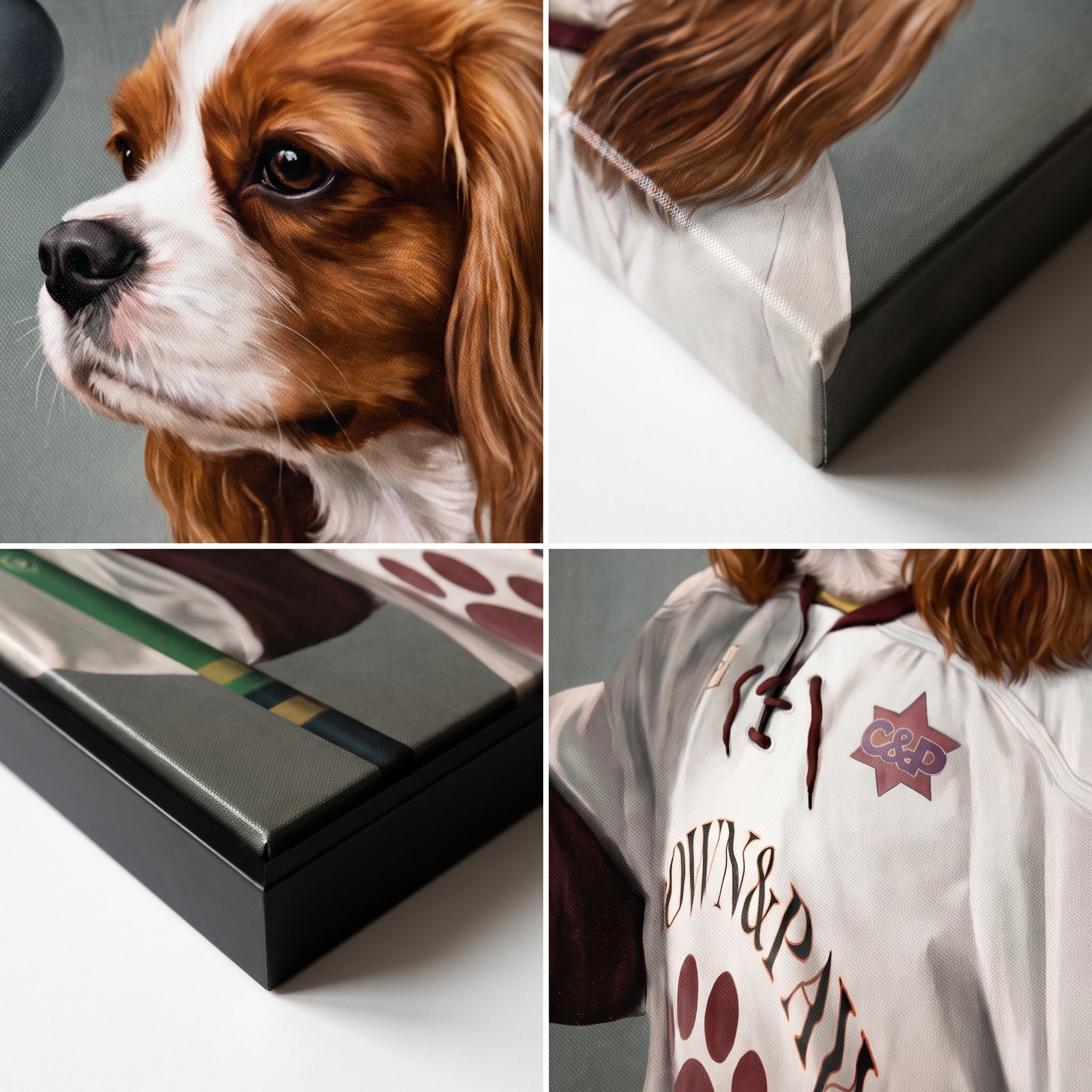 Close-up details of The Ice Hockey Player custom pet canvas
