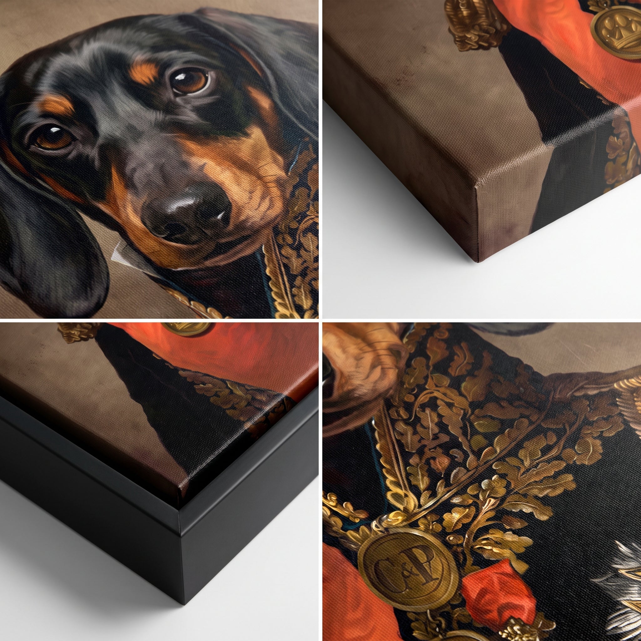 Close-up details of The Major custom pet canvas