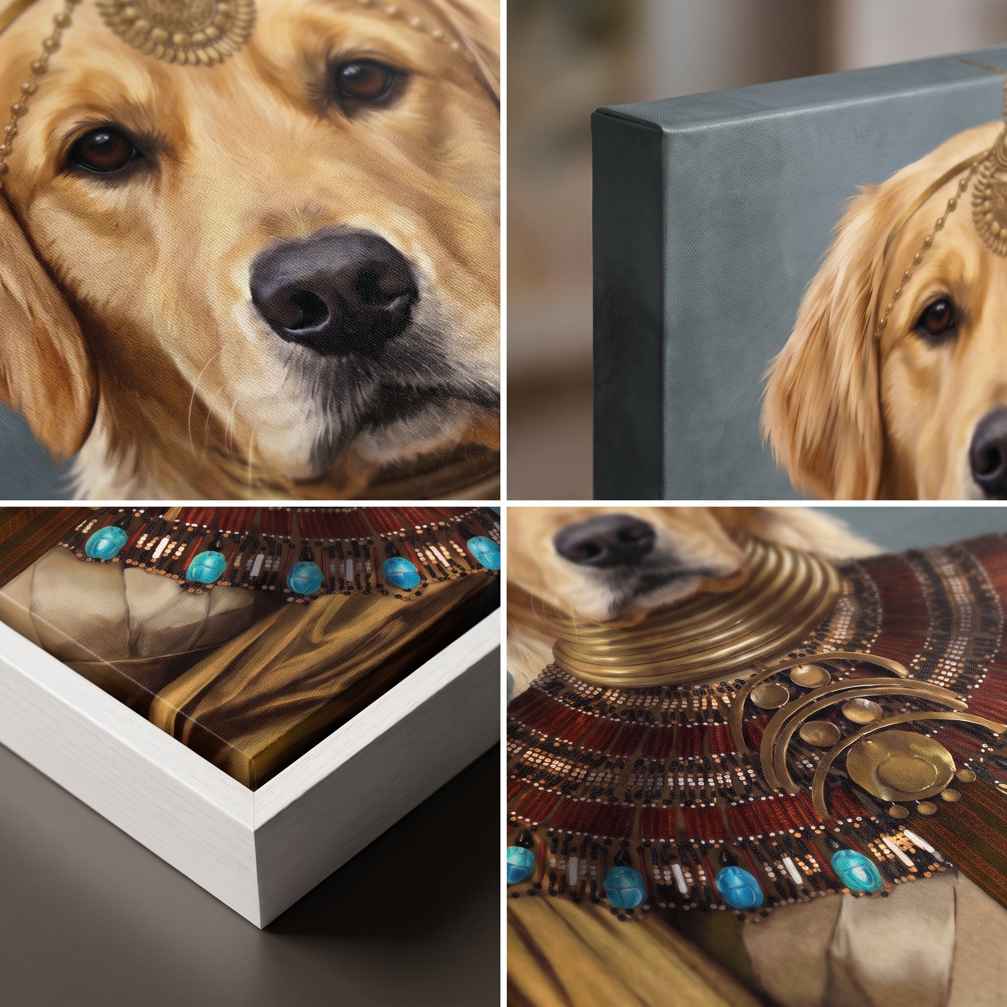 Close-up details of The Nubian Queen custom pet canvas