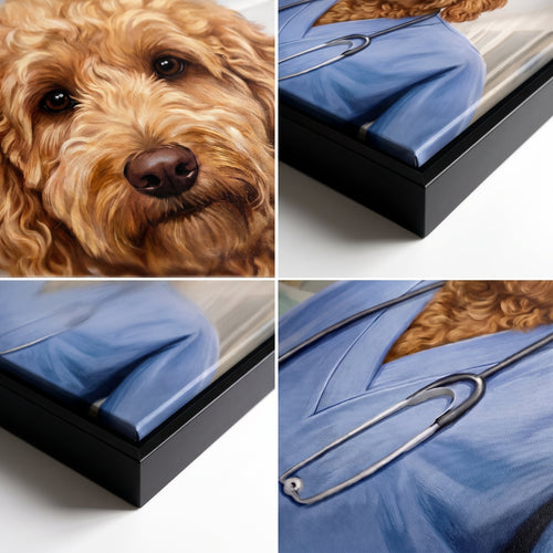 Close-up details of The Nurse custom pet canvas