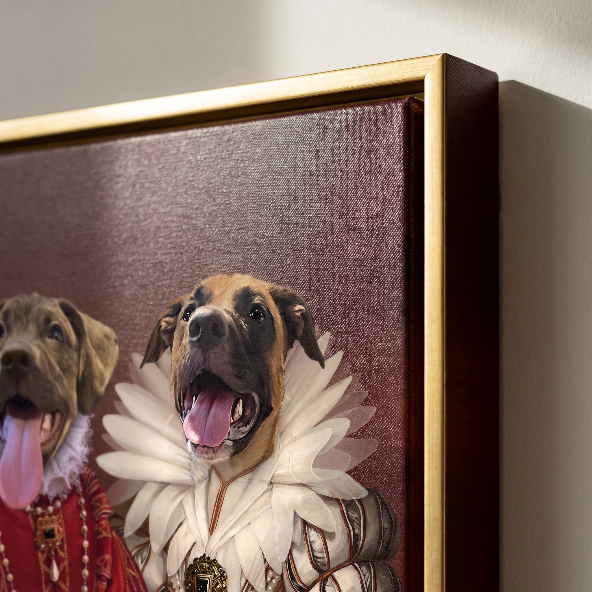 Close-up details of The Queen and Queen of Roses custom pet canvas