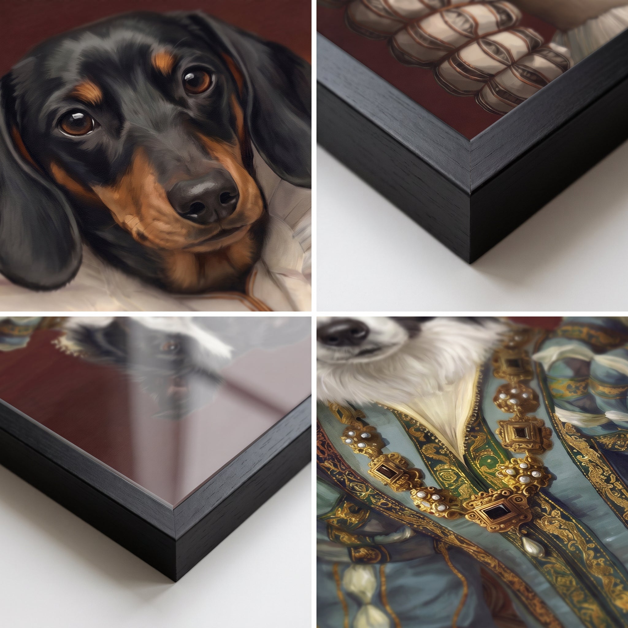 Close-up details of The Queen and Sapphire Queen custom pet poster