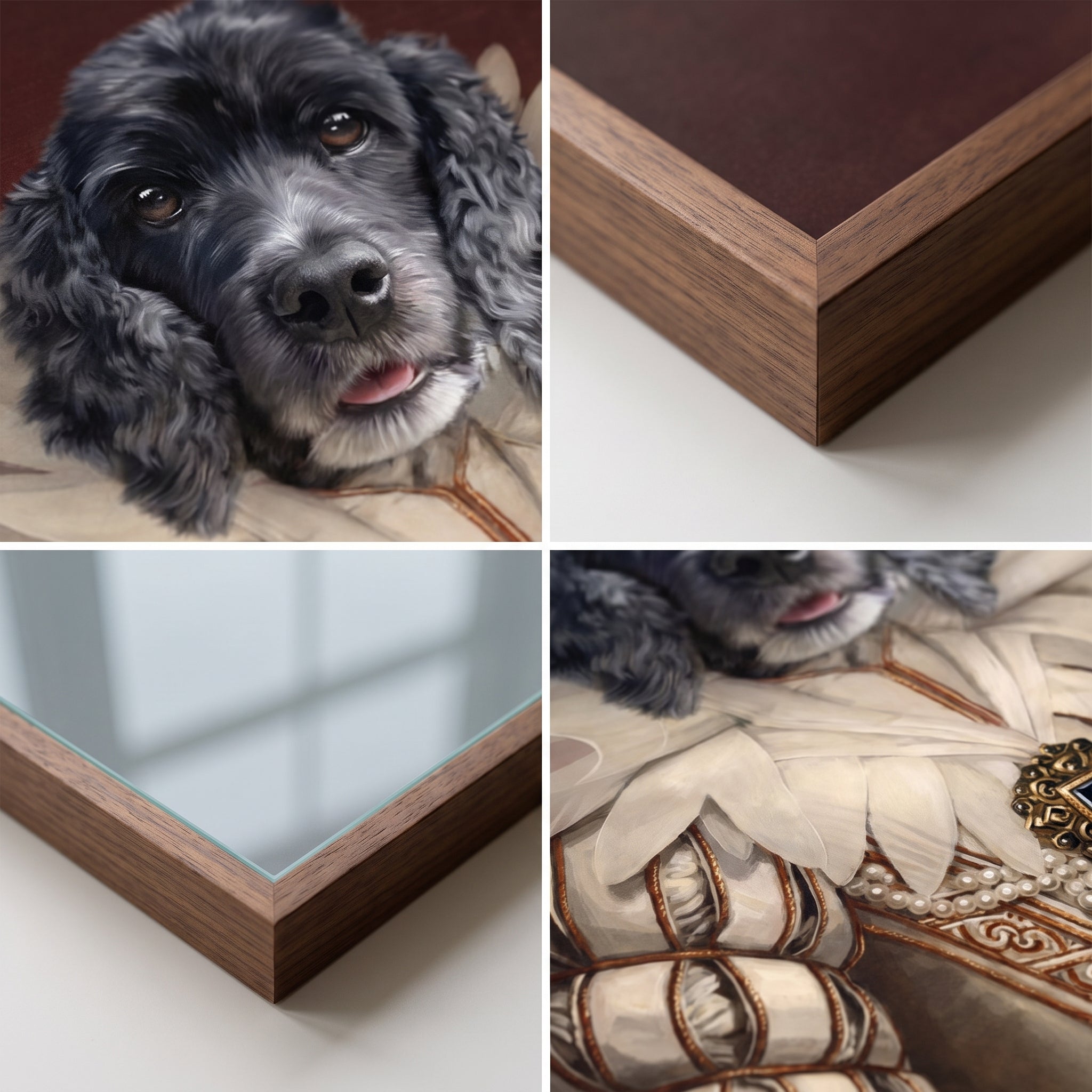 Close-up details of The Queen custom pet poster
