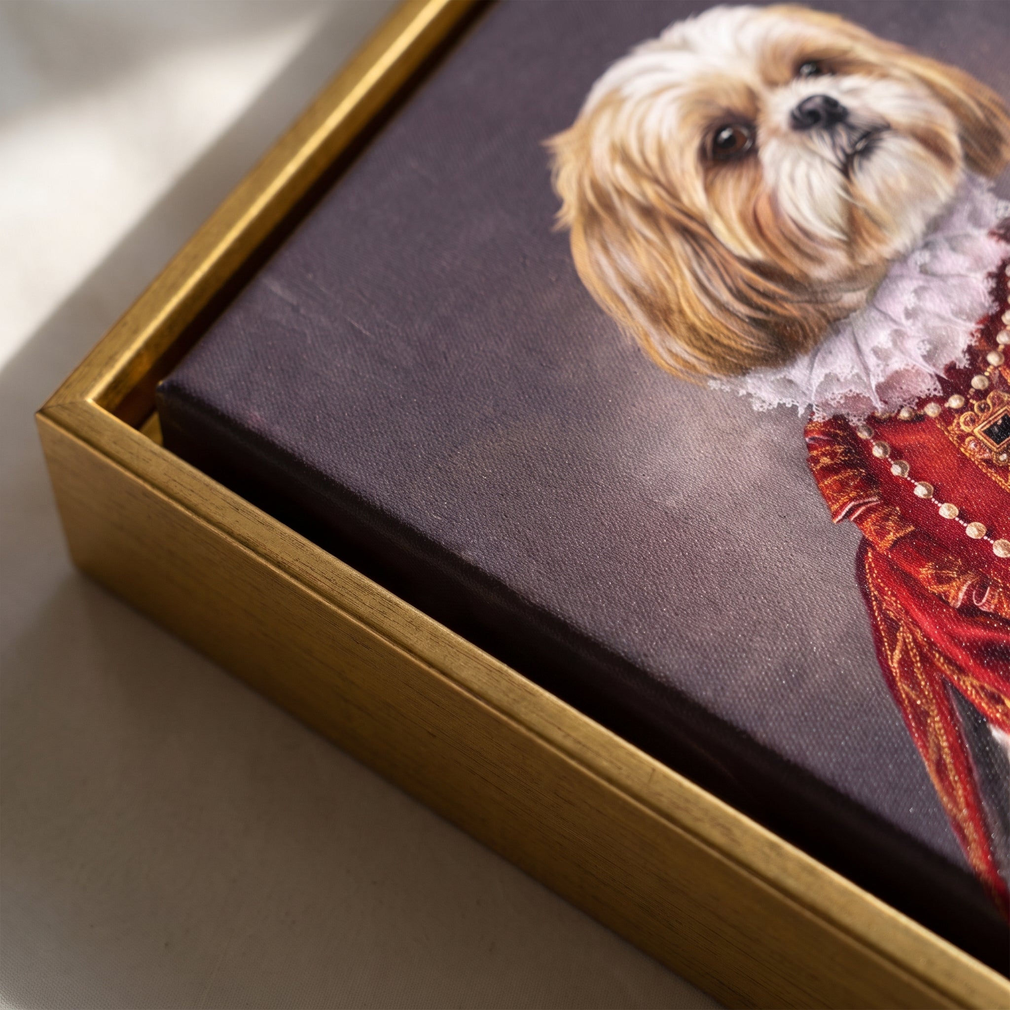Close-up details of The Queen of Roses custom pet canvas