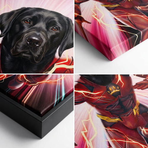 Close-up details of The Quick Hero custom pet canvas