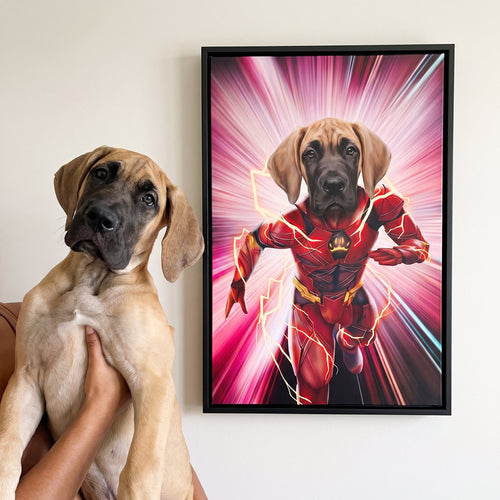 Great dane next to its The Quick Hero custom pet canvas