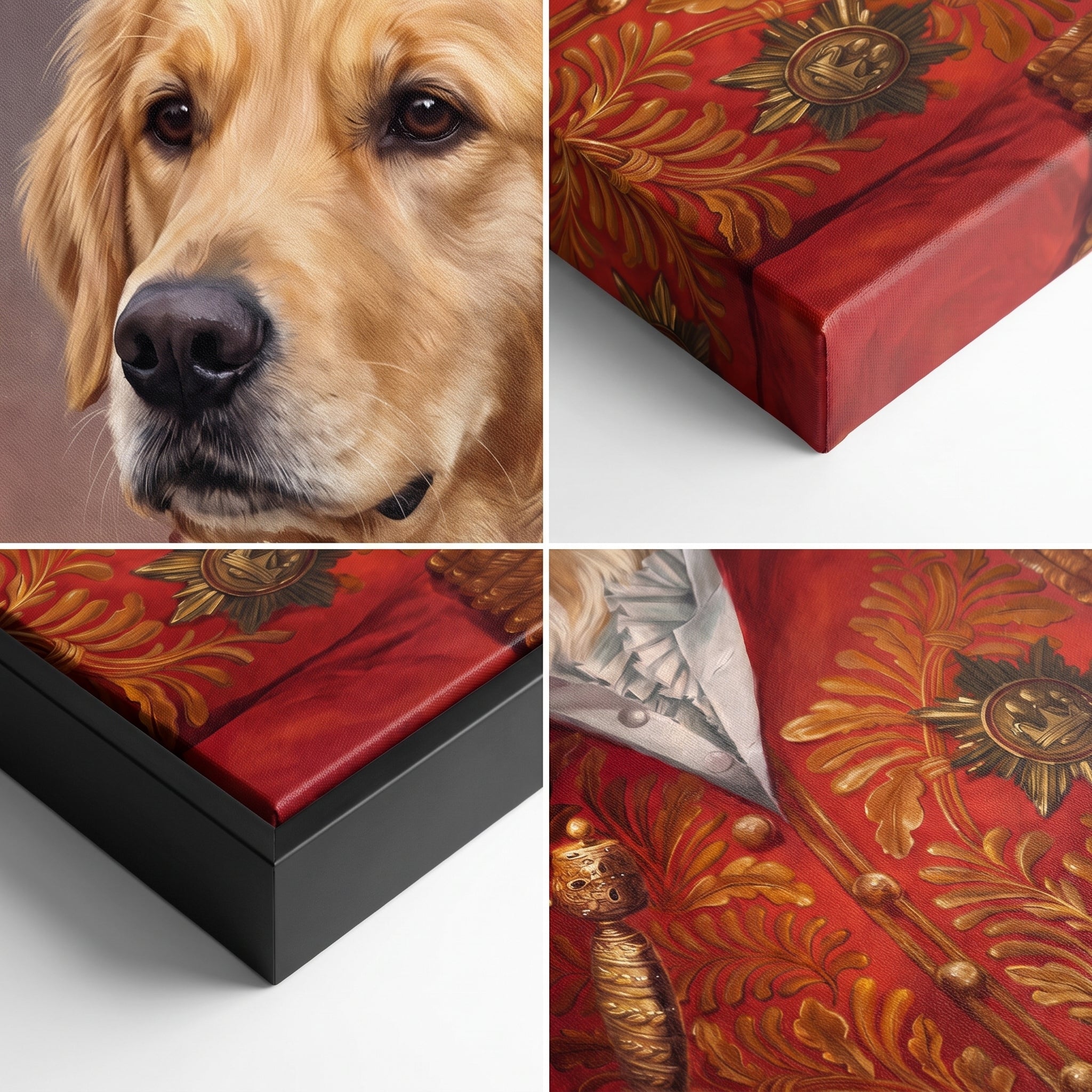 Close-up details of The Red General custom pet canvas