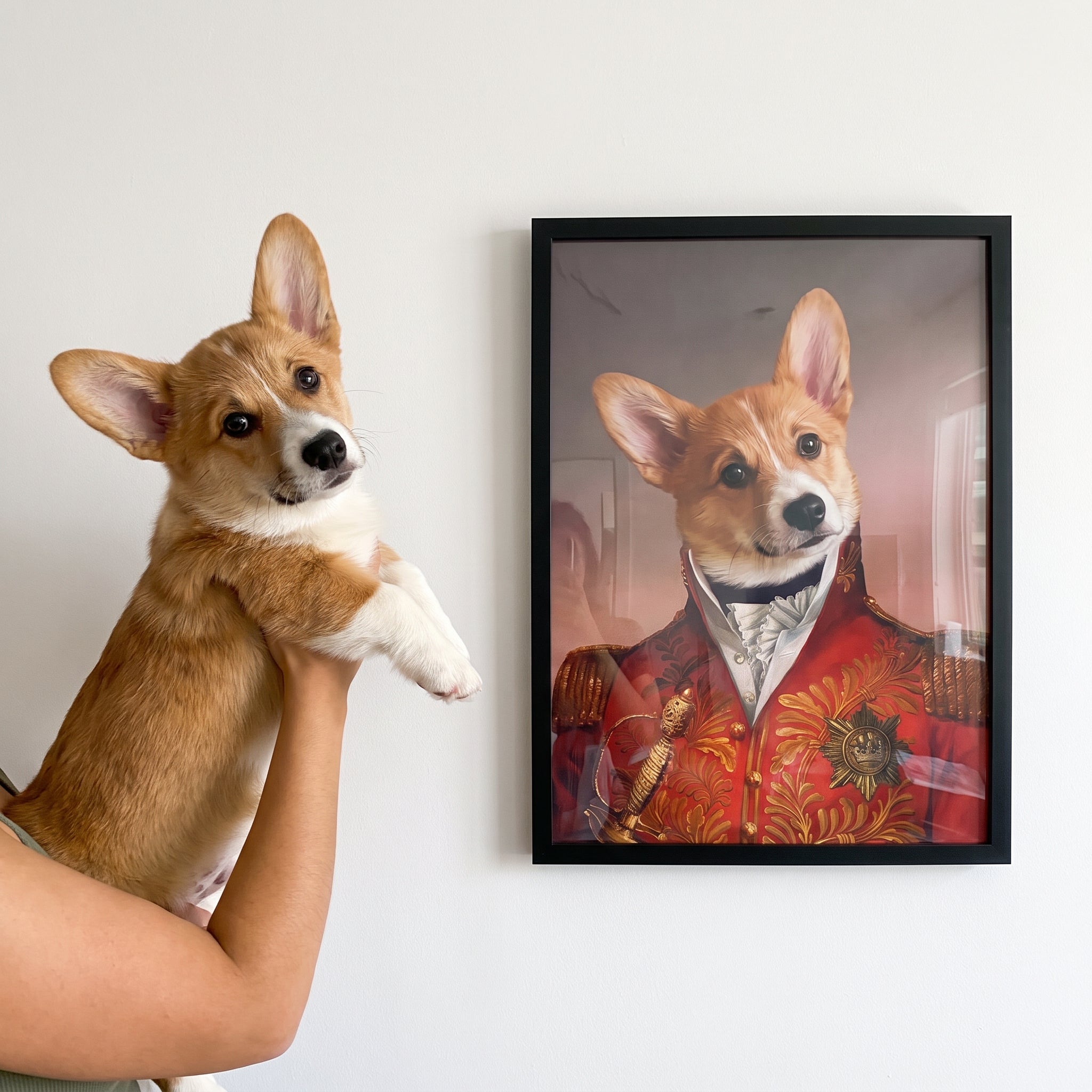 Pembroke welsh corgi next to its The Red General custom pet poster