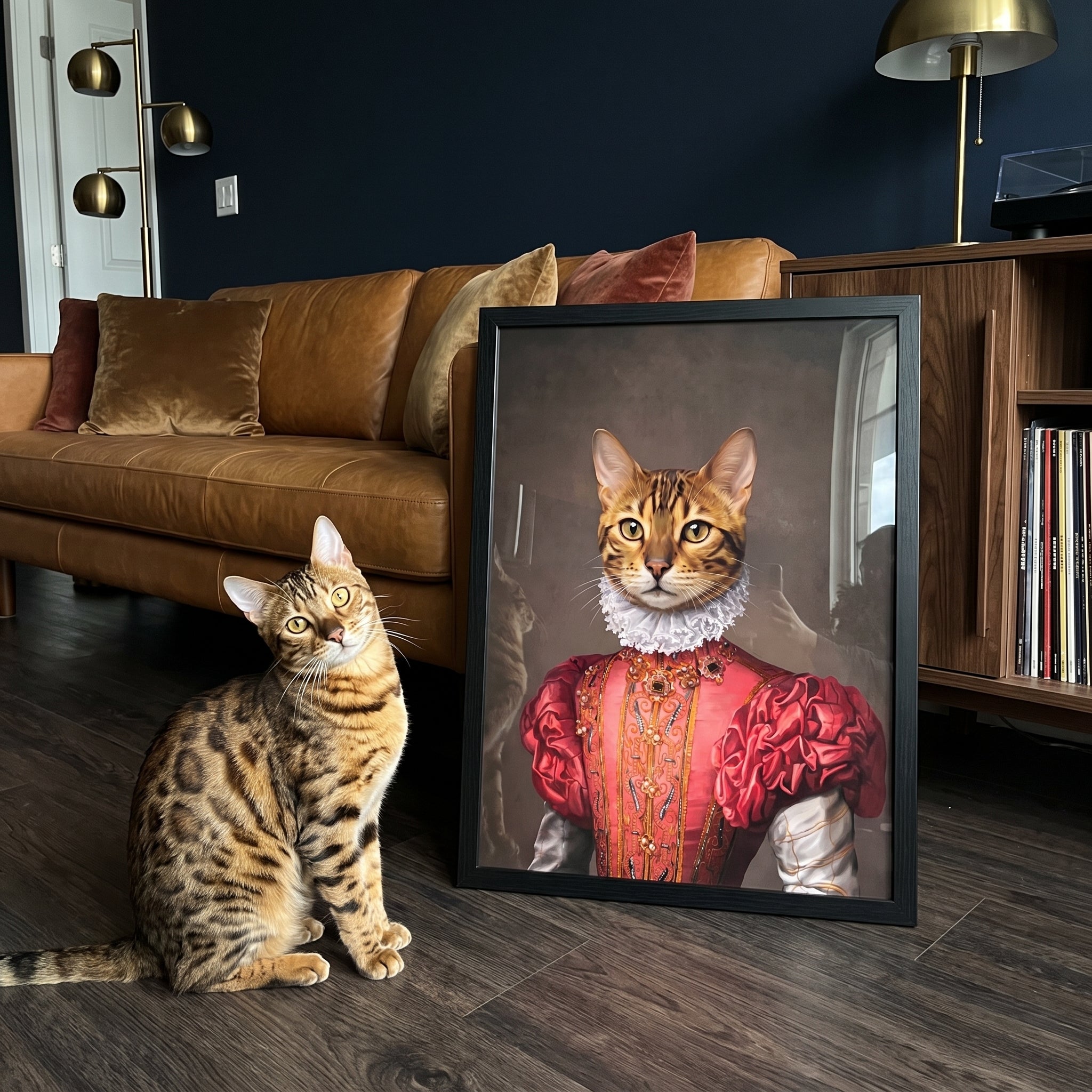 Bengal cat next to its The Red Rose custom pet poster