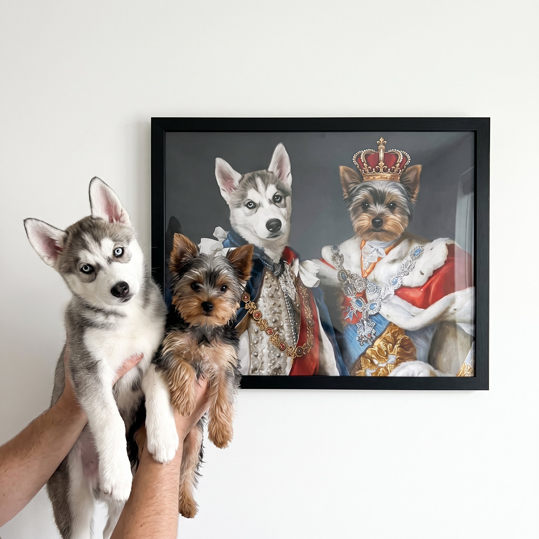 Siberian husky and yorkshire terrier next to its The Rulers custom pet poster