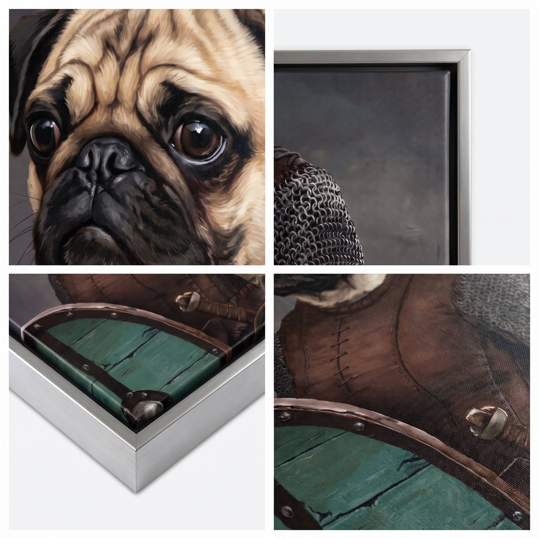 Close-up details of The Shieldmaiden custom pet canvas