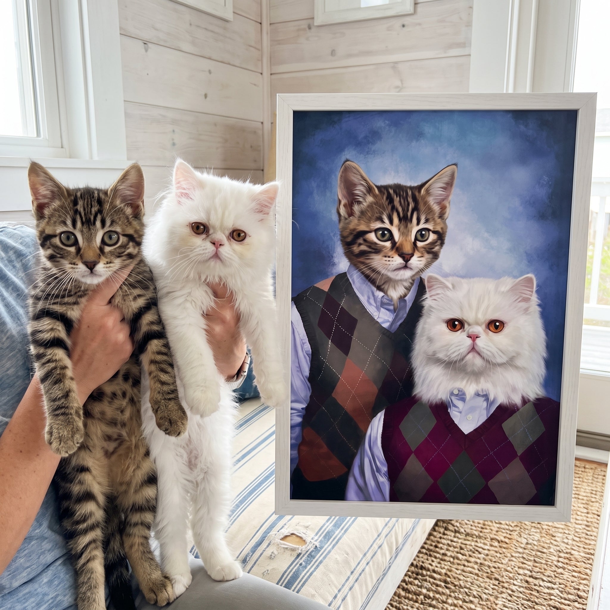 Brown tabby cat and white persian cat next to its The Step Brothers custom pet poster