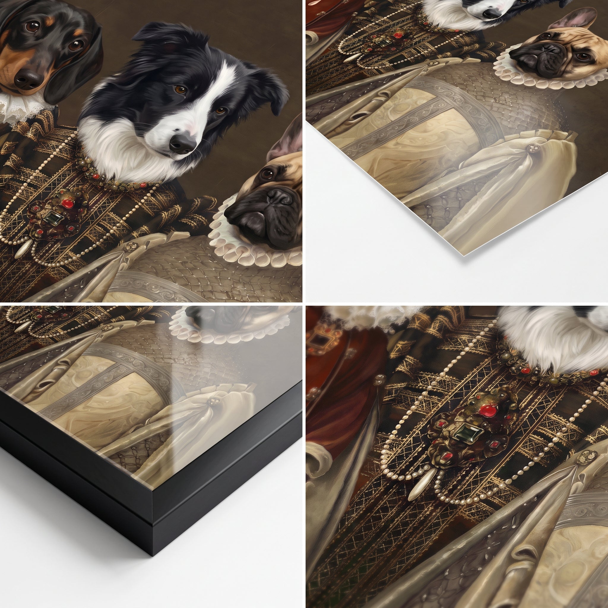 Close-up details of The Three Queens custom pet poster