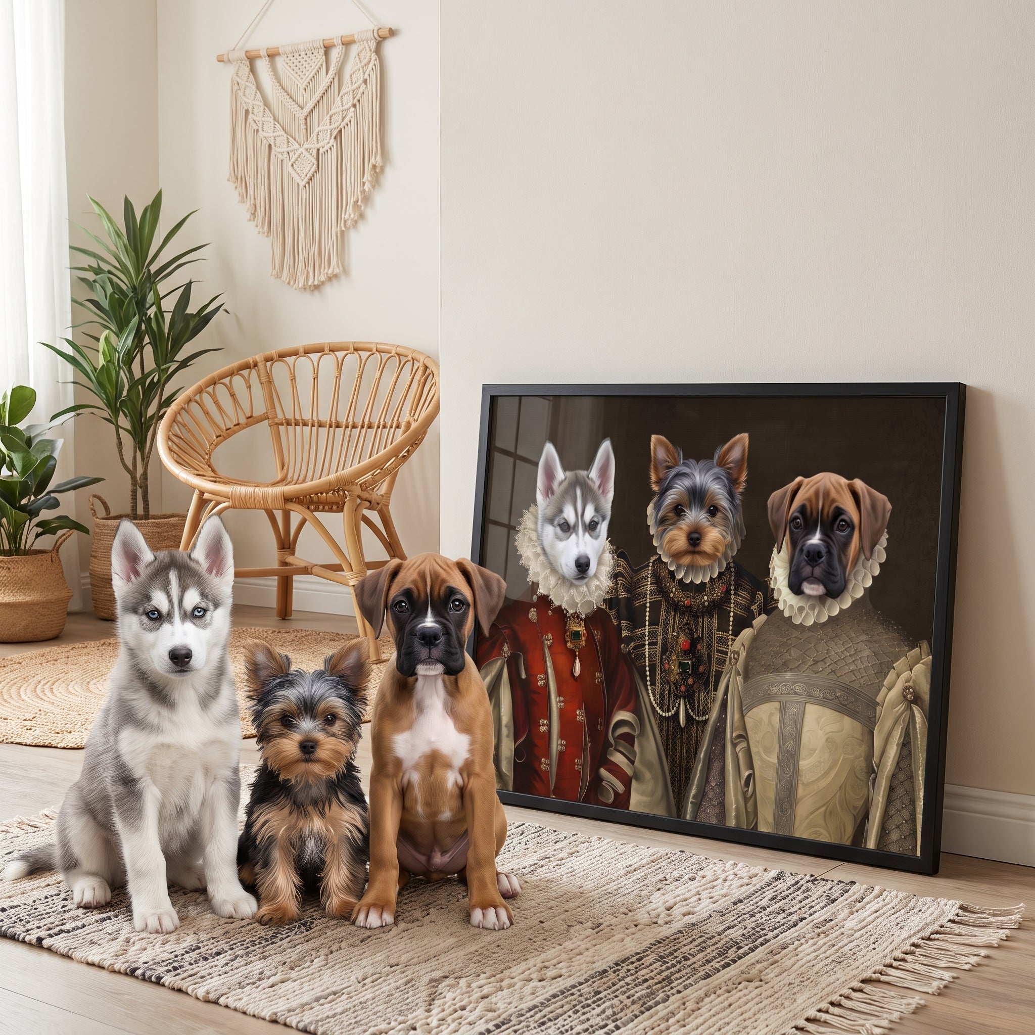 Siberian husky yorkshire terrier and b next to its The Three Queens custom pet poster