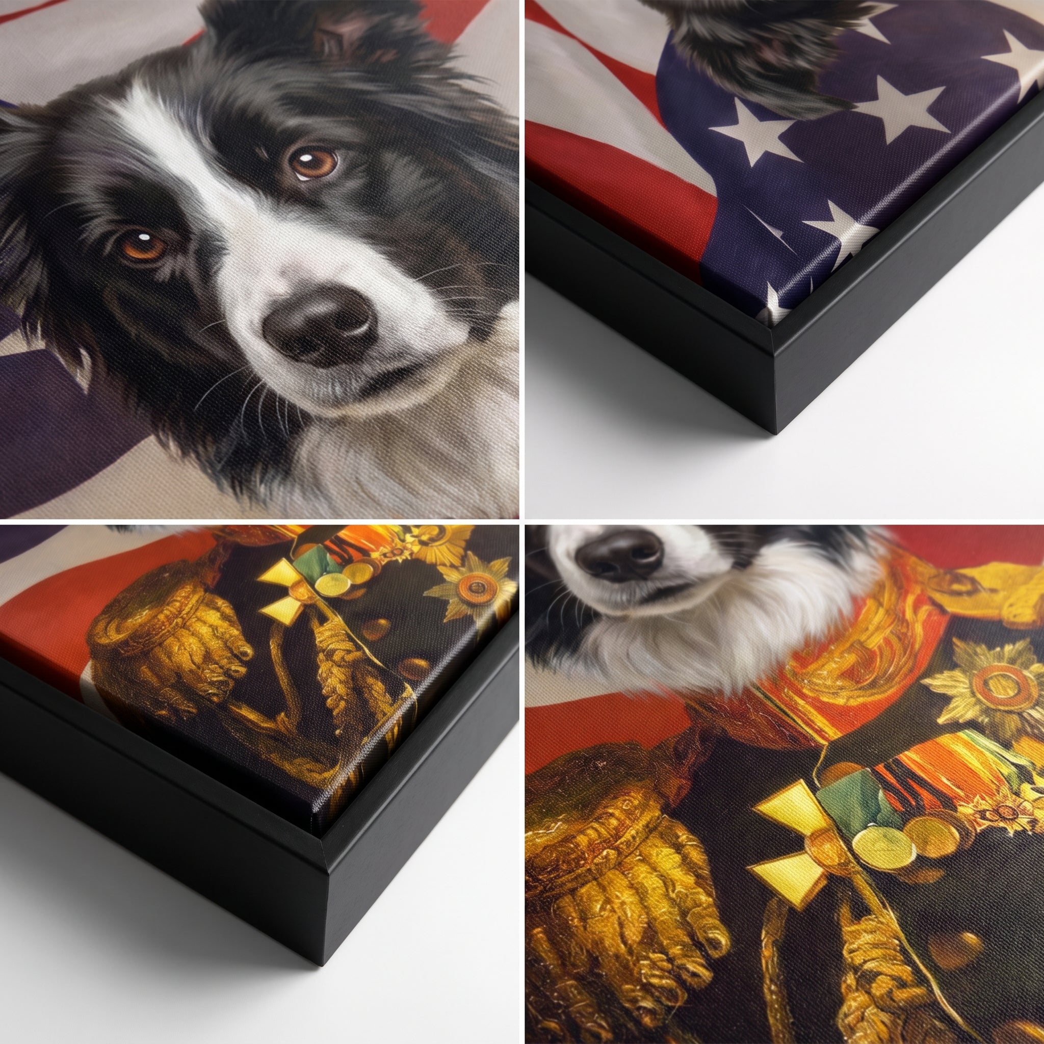 Close-up details of The Veteran - USA Flag Edition custom pet canvas