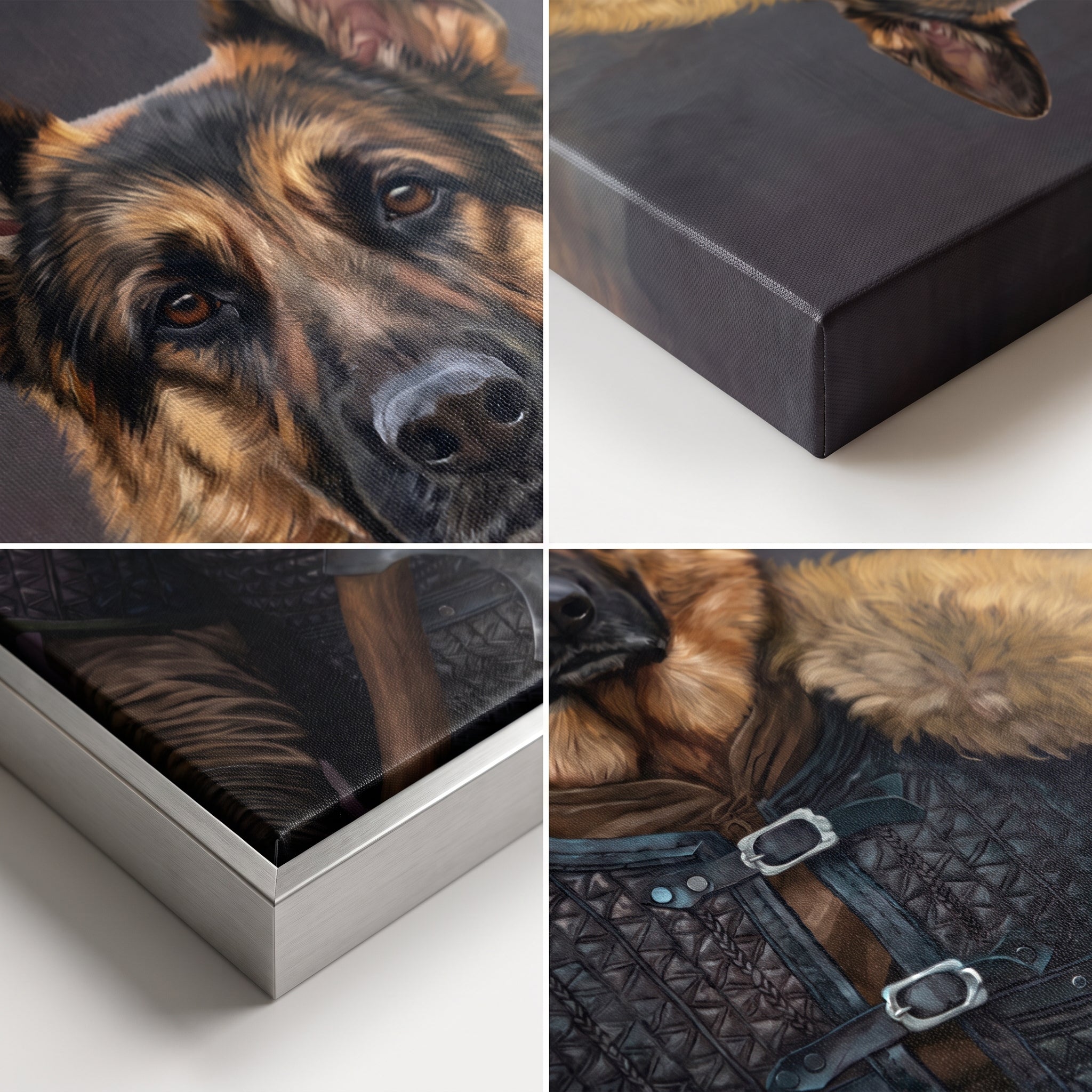 Close-up details of The Viking Leader custom pet canvas
