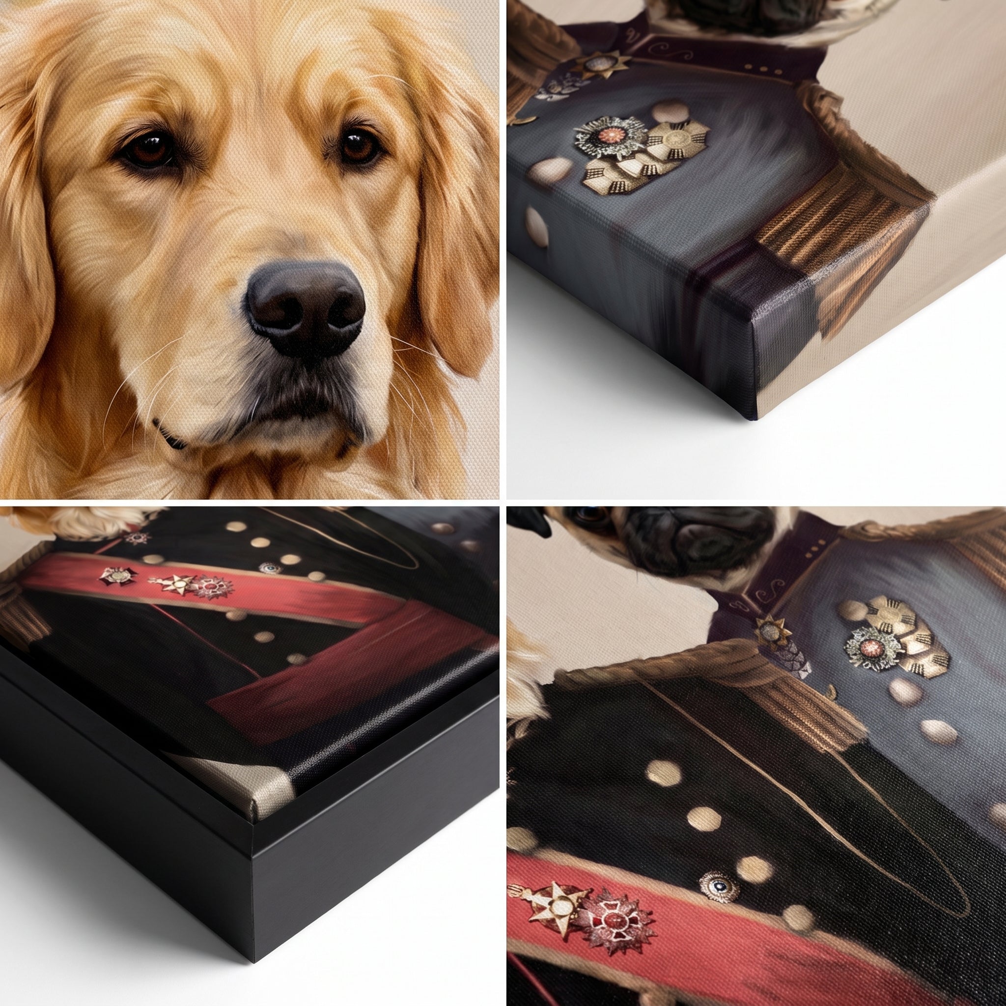 Close-up details of The War Heroes custom pet canvas