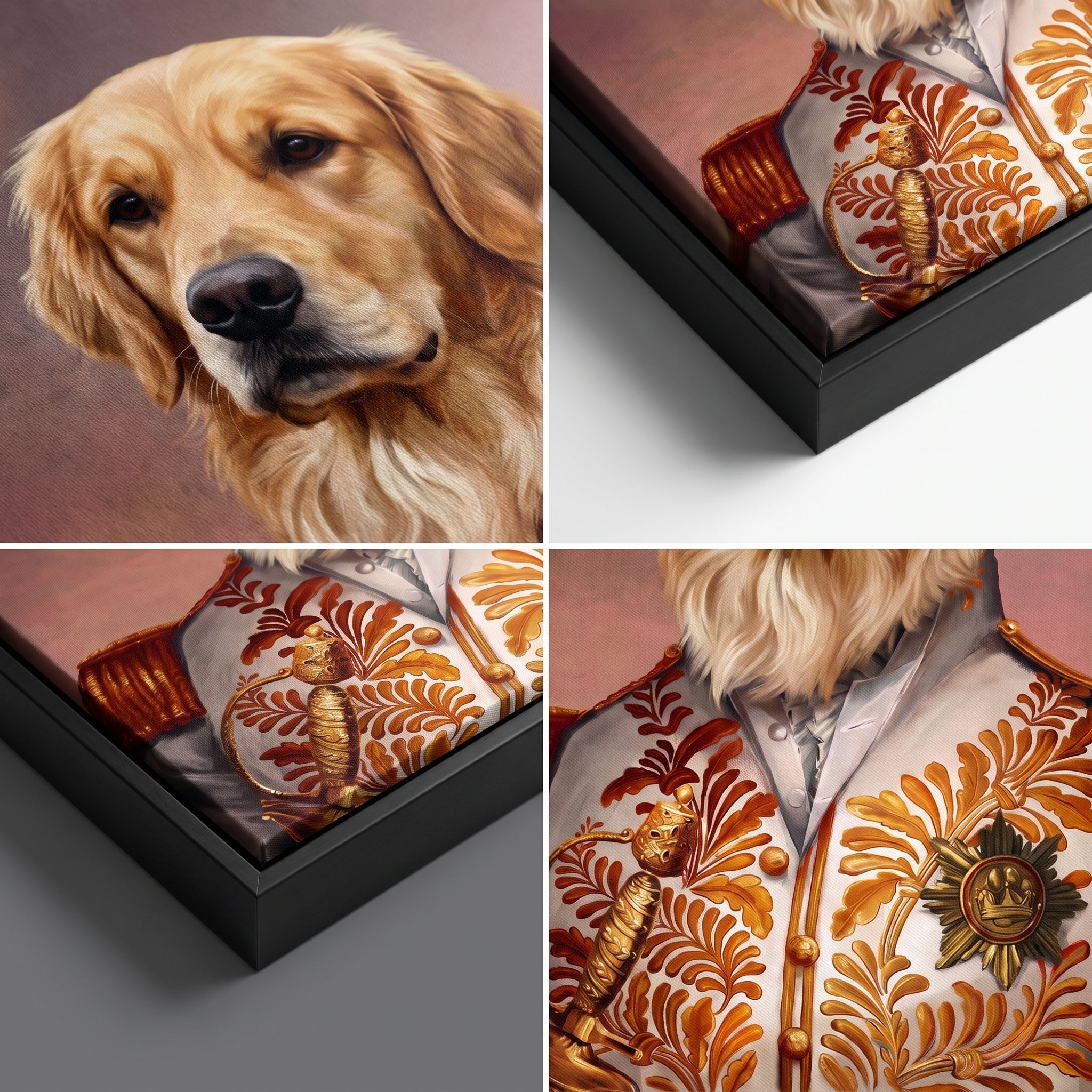 Close-up details of The White General custom pet canvas