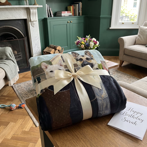 The American Gothic custom pet blanket wrapped as a gift