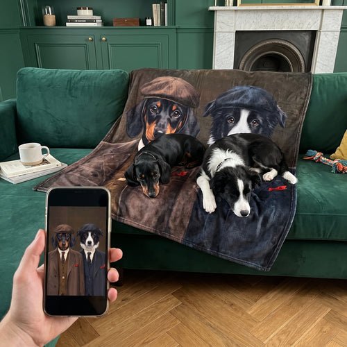 Miniature dachshund and border collie with The Gangster Brothers custom pet blanket: pet + phone + blanket