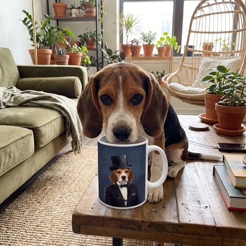 Beagle with The Gentleman custom mug: funny side-by-side