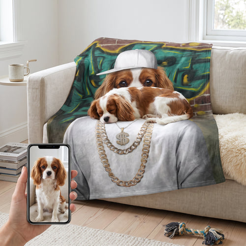 Cavalier King Charles spaniel with The Rapper custom pet blanket: pet + phone + blanket
