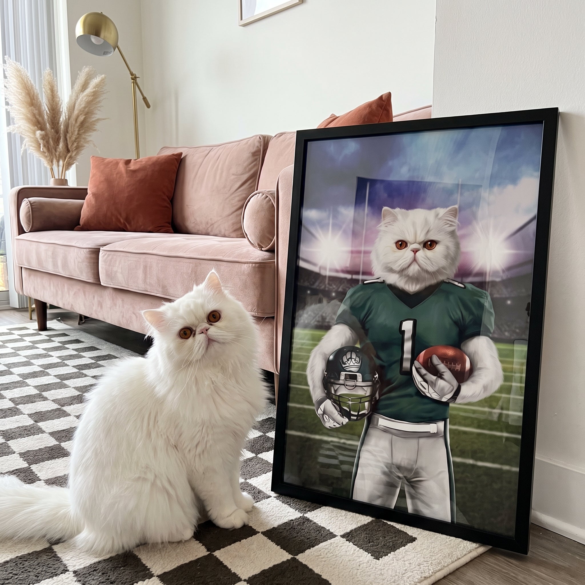 White Persian cat with The Regals custom pet poster: side-by-side