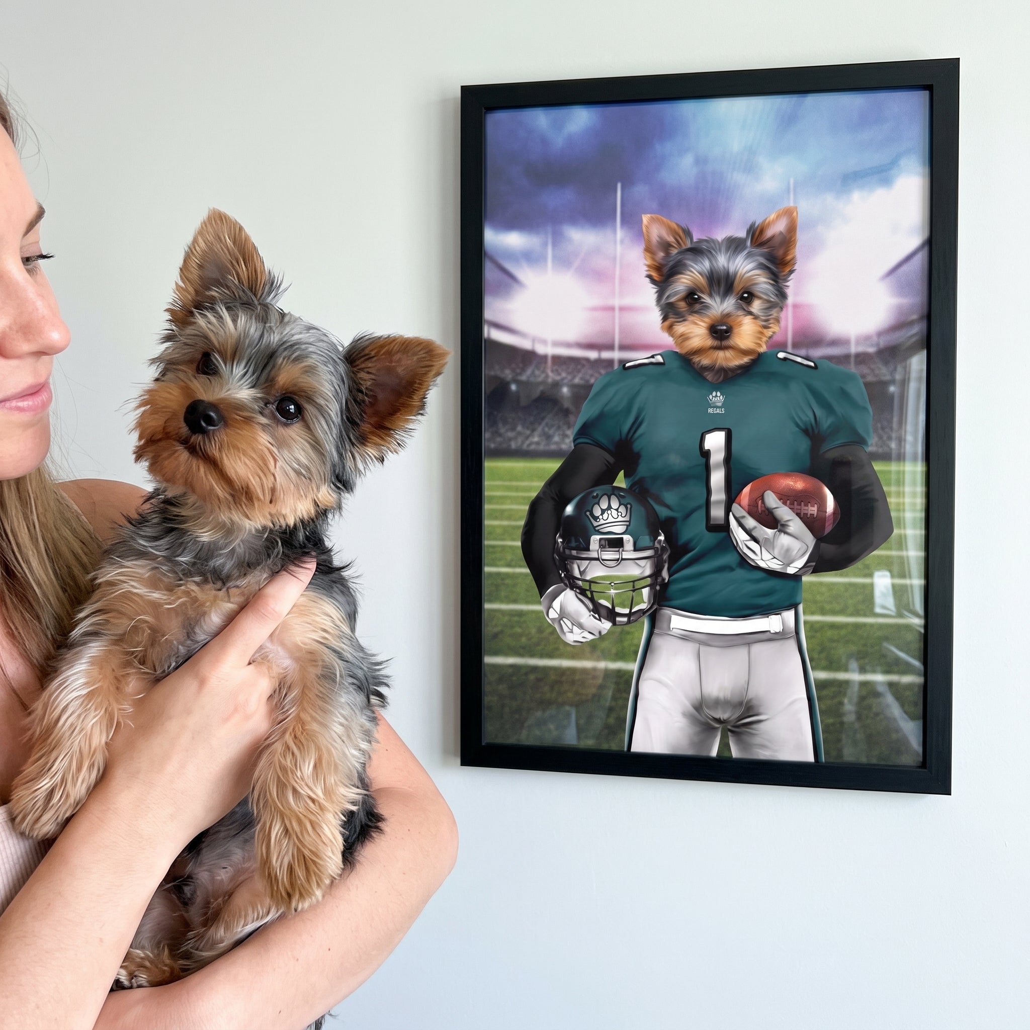 Yorkshire terrier with The Regals custom pet poster: side-by-side