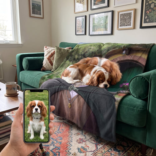 Cavalier King Charles spaniel with The Ringbearer custom pet blanket: pet + phone + blanket