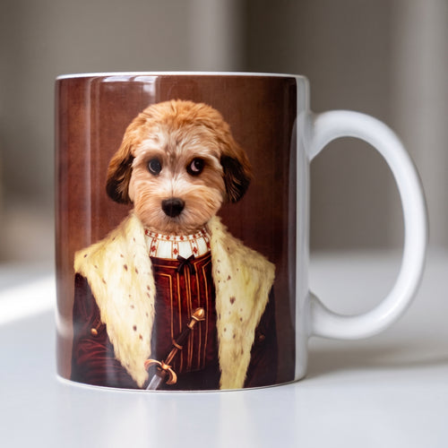 Cavapoo with The Young King custom mug: close-up of gloss and wrap