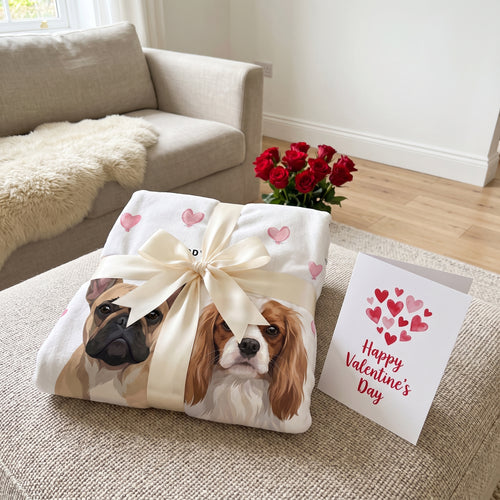 French bulldog and Cavalier King Charles spaniel with the Valentines Pet Face Blanket - Two Pets: gift