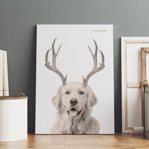 Crown and Paw - Canvas Elk Antlers Pet Portrait - Custom Canvas