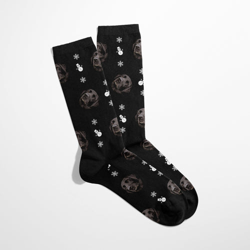 Crown and Paw - Custom Clothing Custom Christmas Pet Face Socks Black / Snowman / S-M