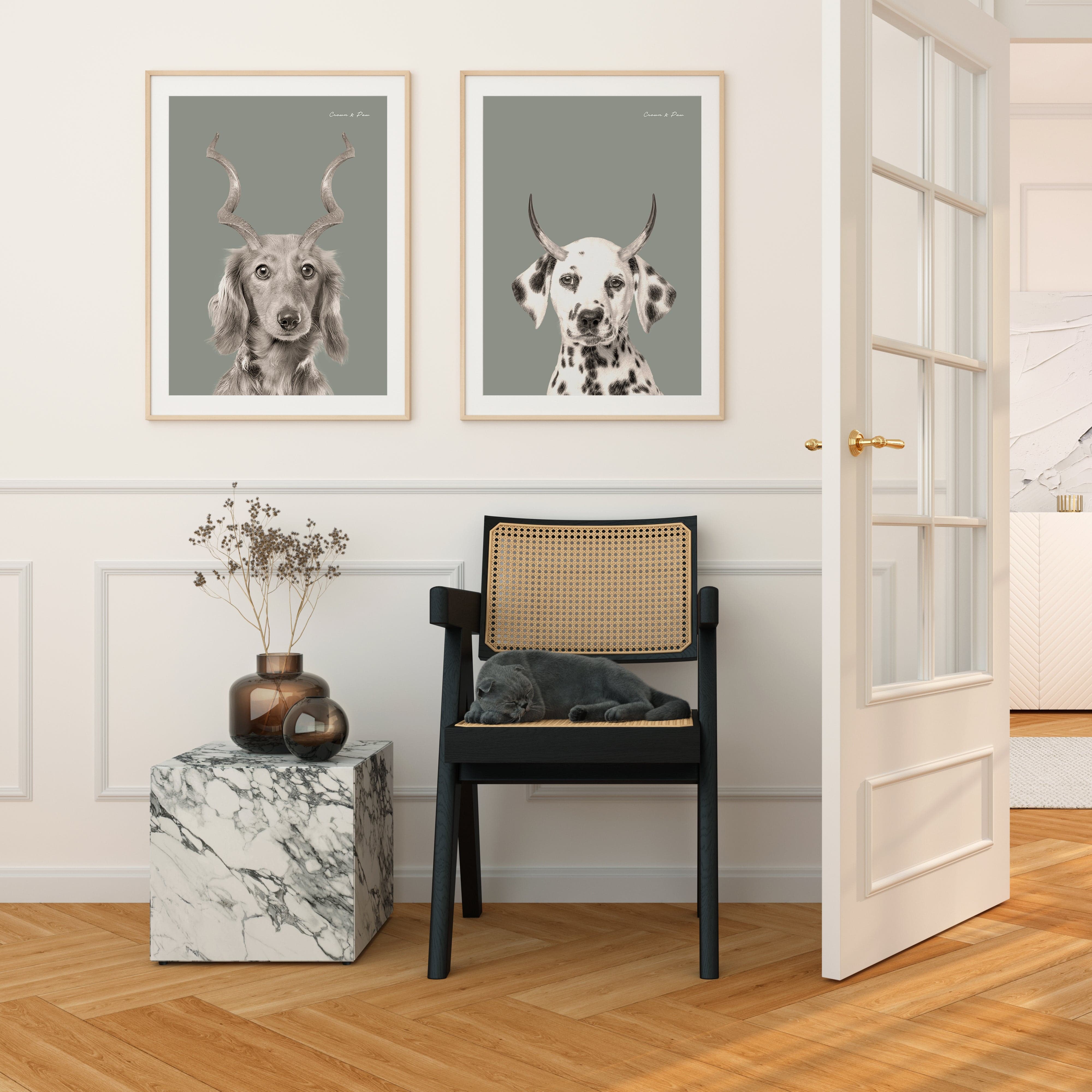 Crown and Paw - Canvas Gazelle Antlers Pet Portrait - Custom Canvas