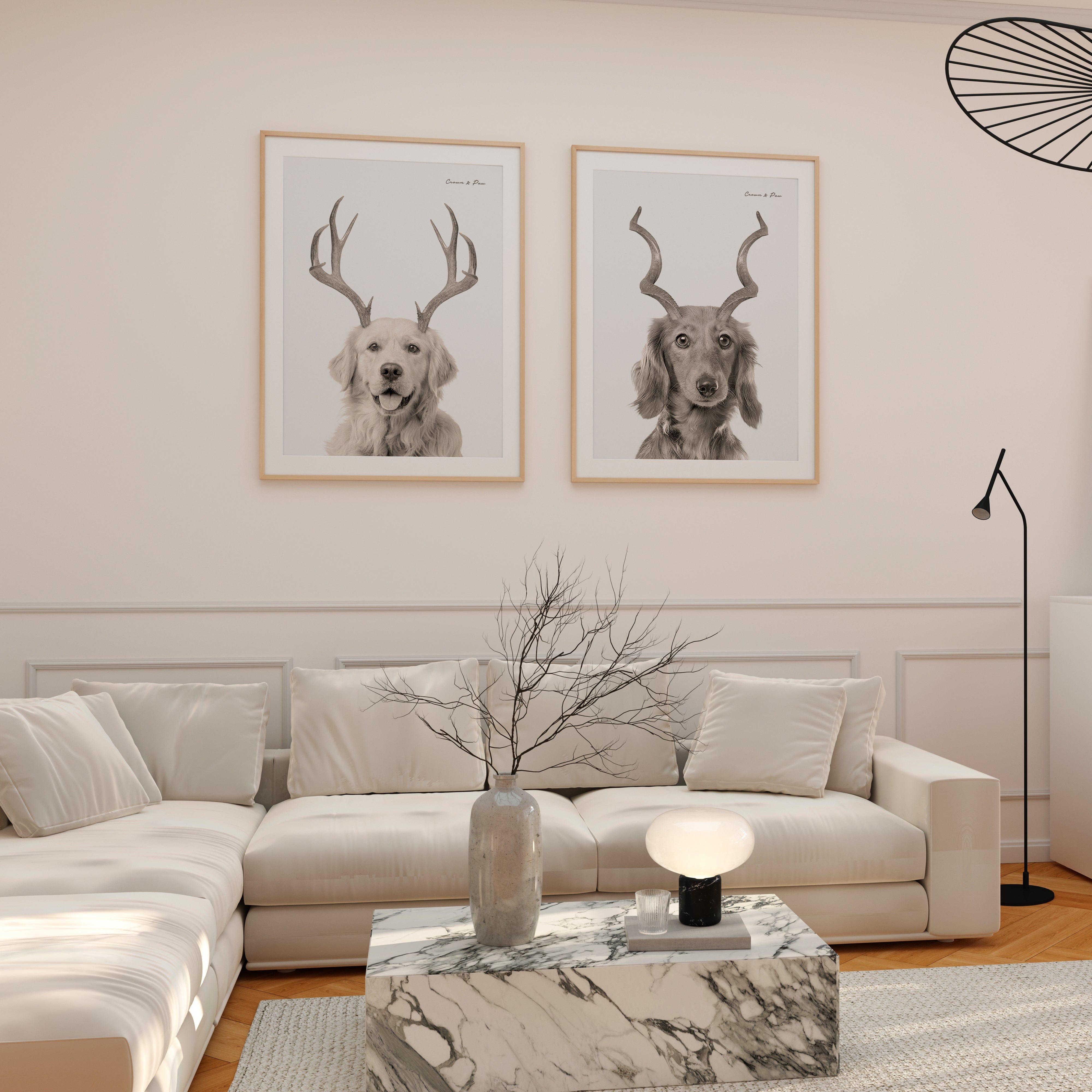 Crown and Paw - Canvas Gazelle Antlers Pet Portrait - Custom Canvas