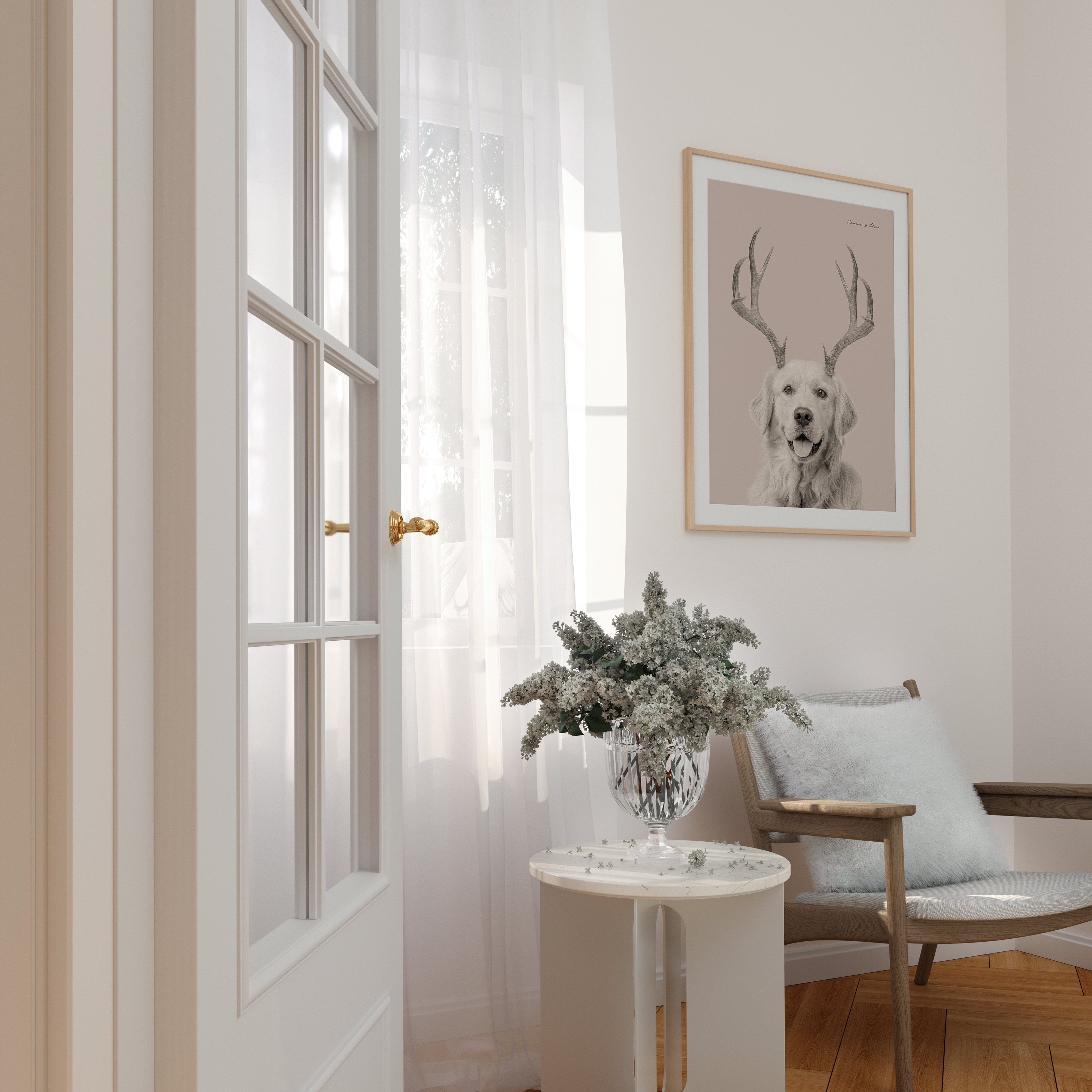 Crown and Paw - Canvas Gazelle Antlers Pet Portrait - Custom Canvas