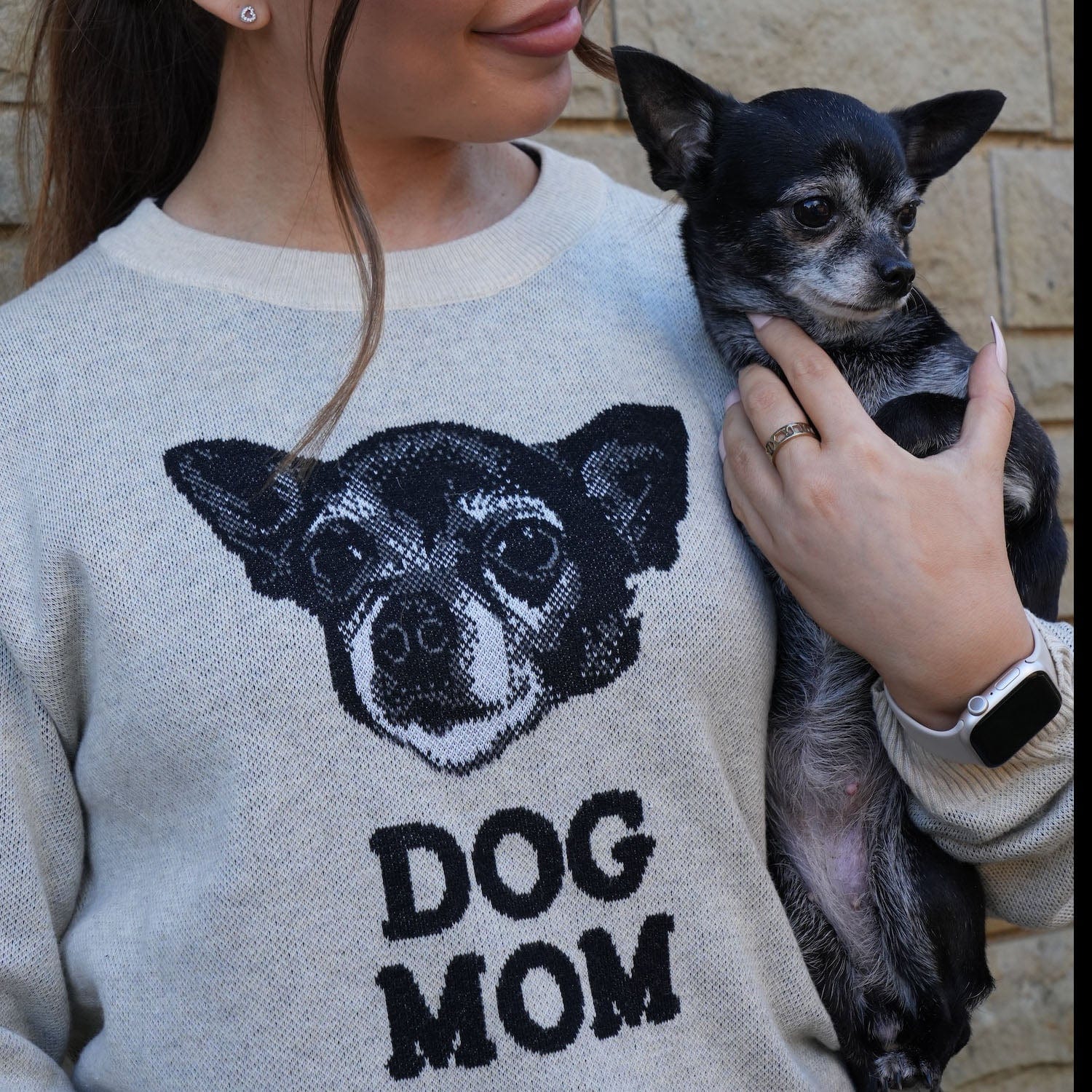 Crown and Paw - Knitwear Custom Knitted Dog Mom Text and Pet Face Sweater