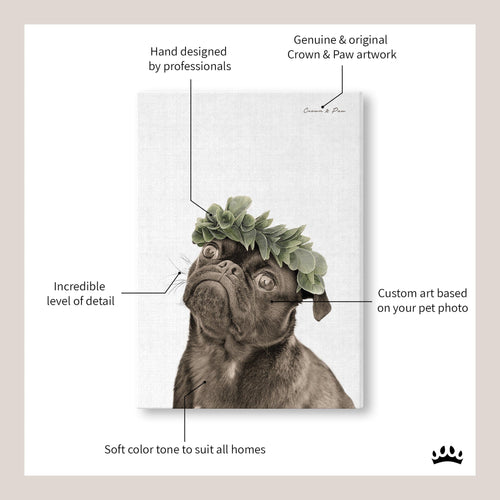 Crown and Paw - Canvas Full Bloom Pet Portrait - Custom Canvas